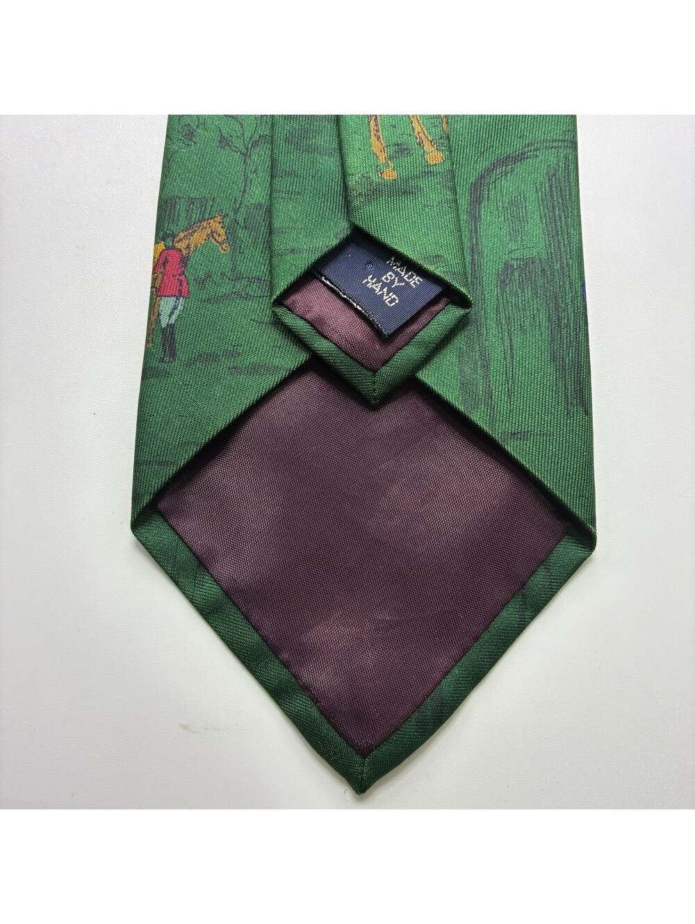 VINTAGE Polo Ralph Lauren Neck Tie Men Green Silk Horse Equestrian English USA - Picture 5 of 5